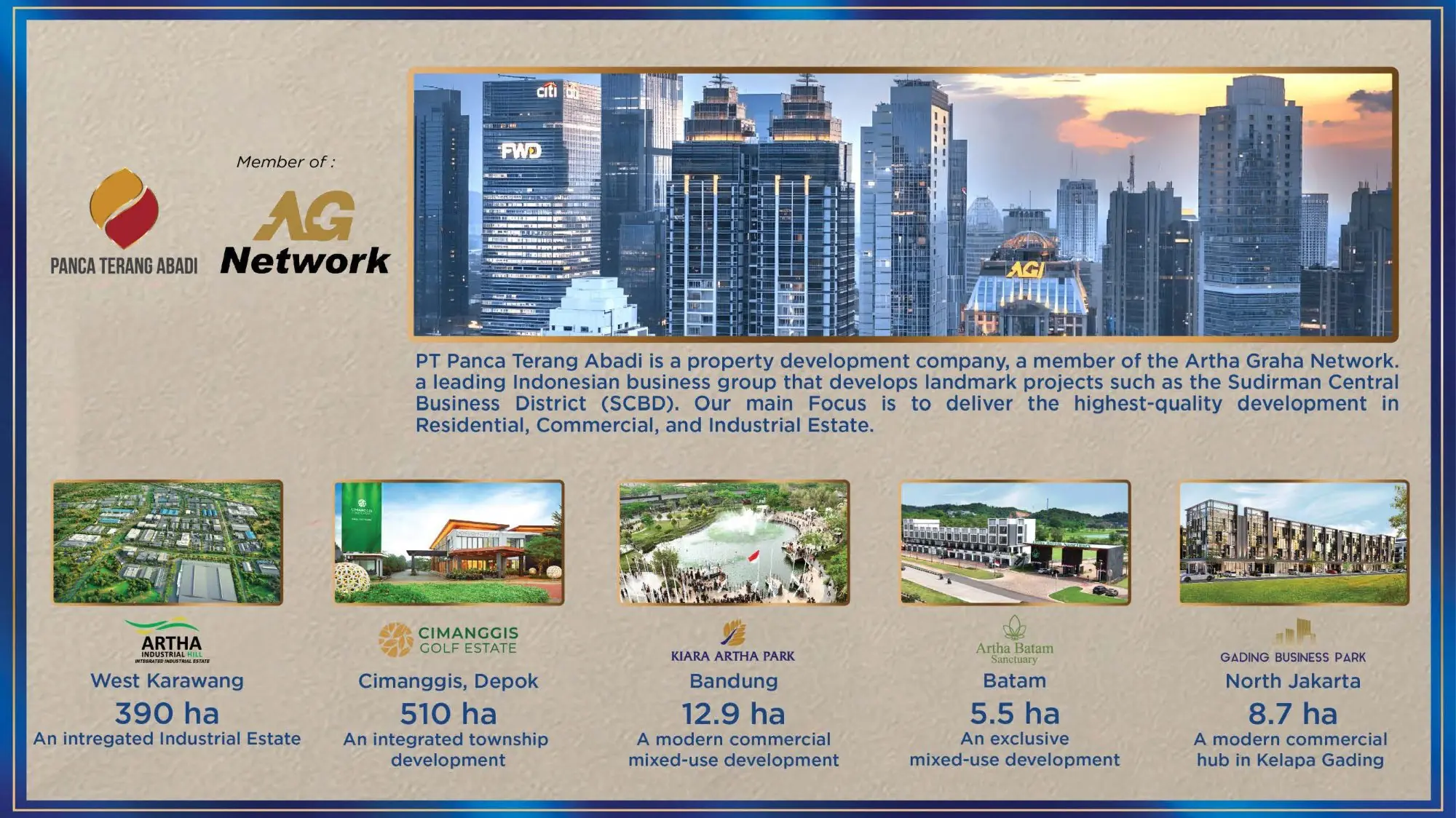 PT Panca Terang Abadi — developer Gading Business Park, anggota Artha Graha Network (SCBD, Artha Industrial Hill 390ha, Cimanggis Golf Estate 510ha)