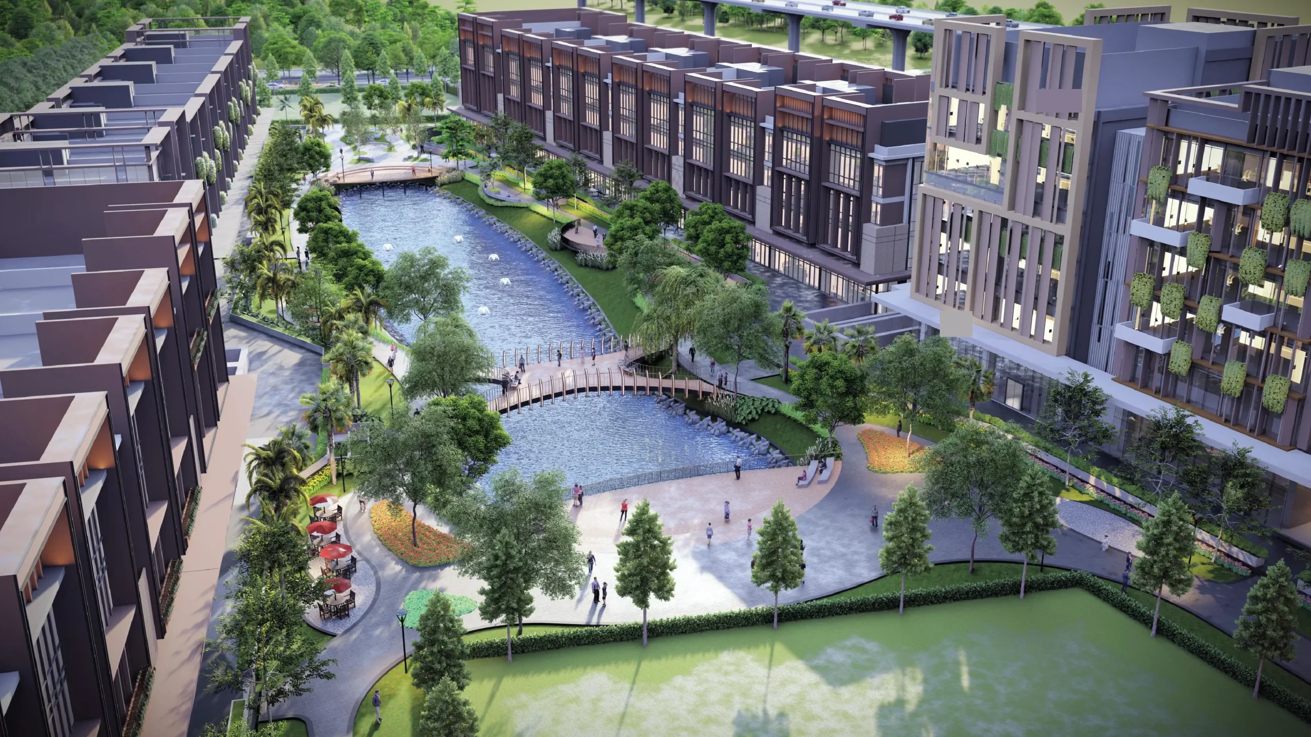 Render udara danau dan taman di dalam kawasan Gading Business Park, Kelapa Gading