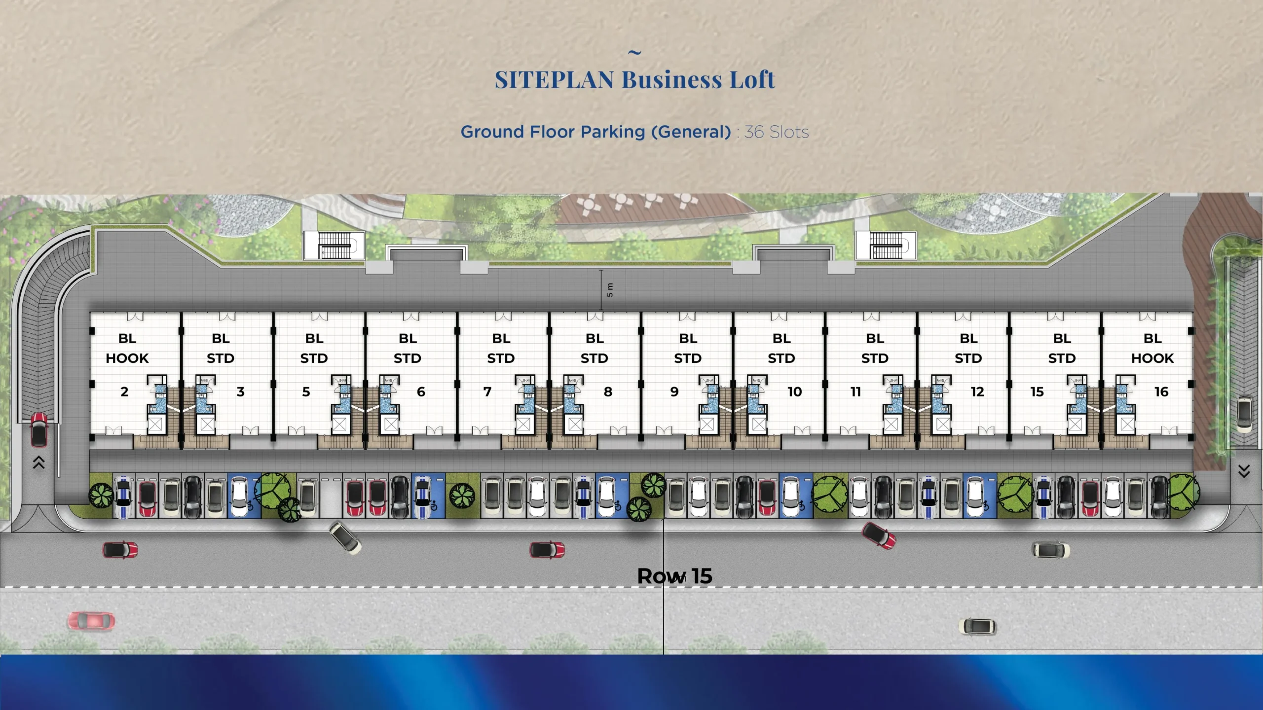 Siteplan Business Loft di Gading Business Park, Kelapa Gading, dengan parkir umum di depan unit